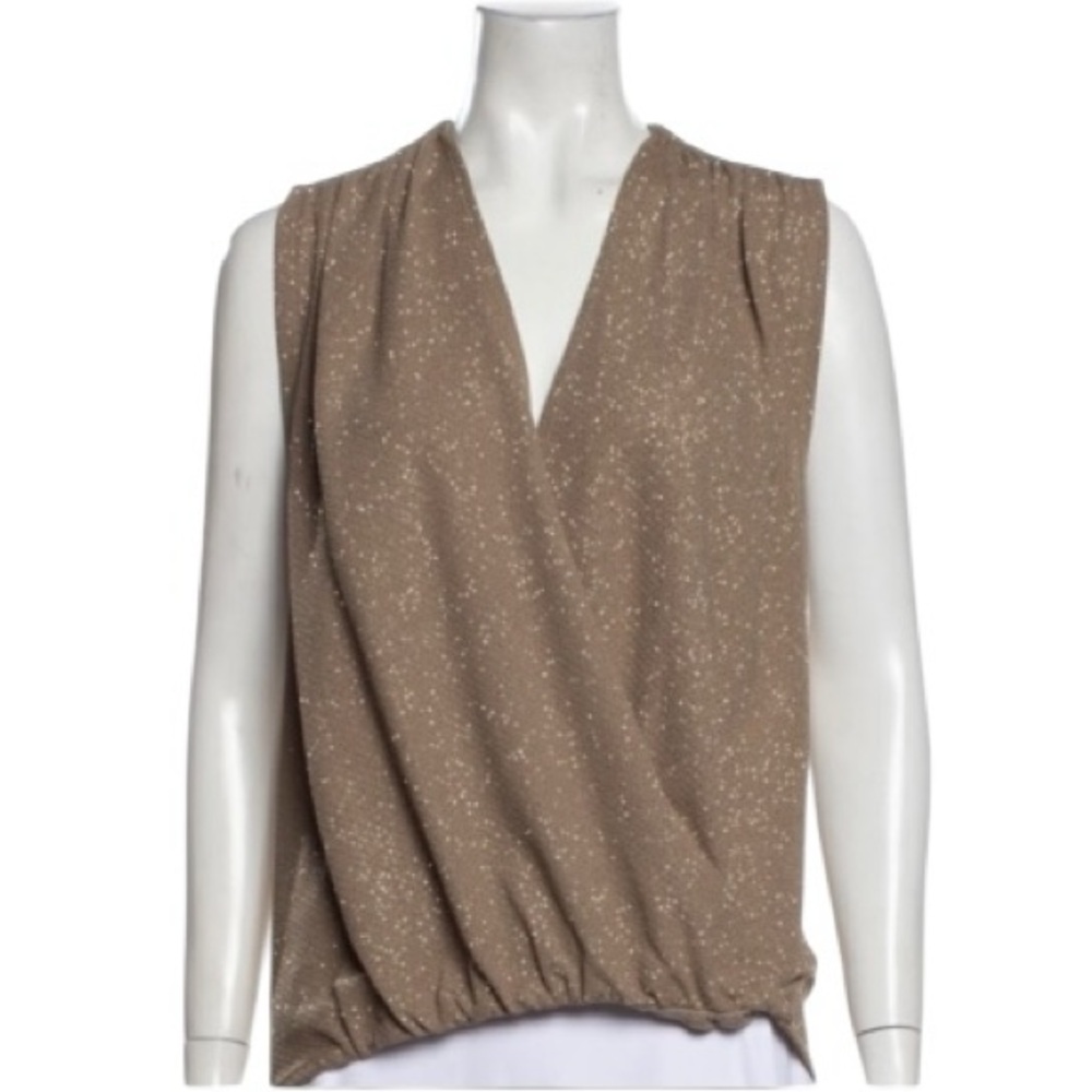 Alice + Olivia Lilah Crossover Sleeveless Blouse in Glittery Gold Size S/P EUC